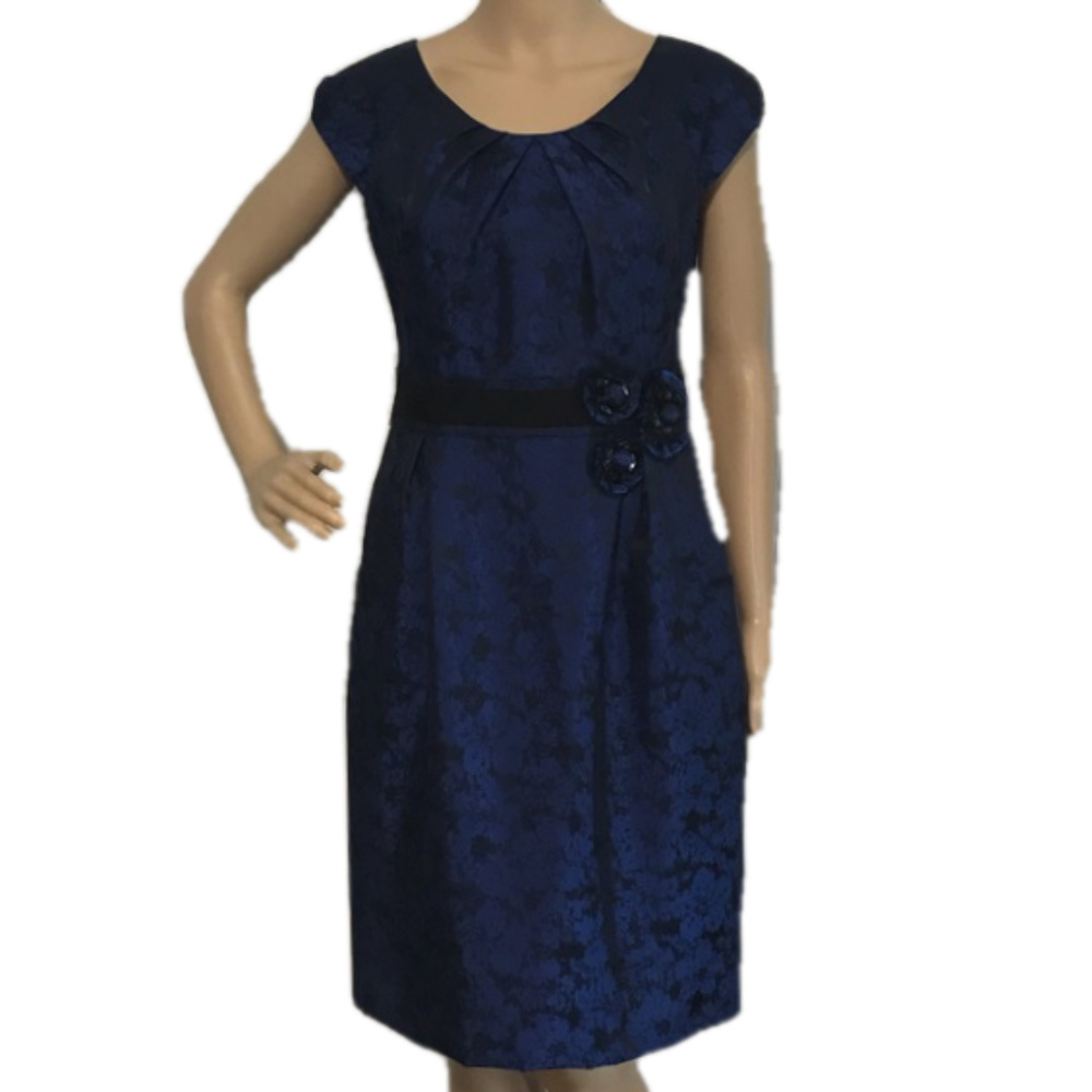 ELIZA J Rosette Jacquard Sheath Dress Blue 6 party holiday cocktail wedding